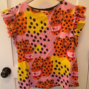 Nooworks Pink Cheetah Ruffle Sleeves Top XL